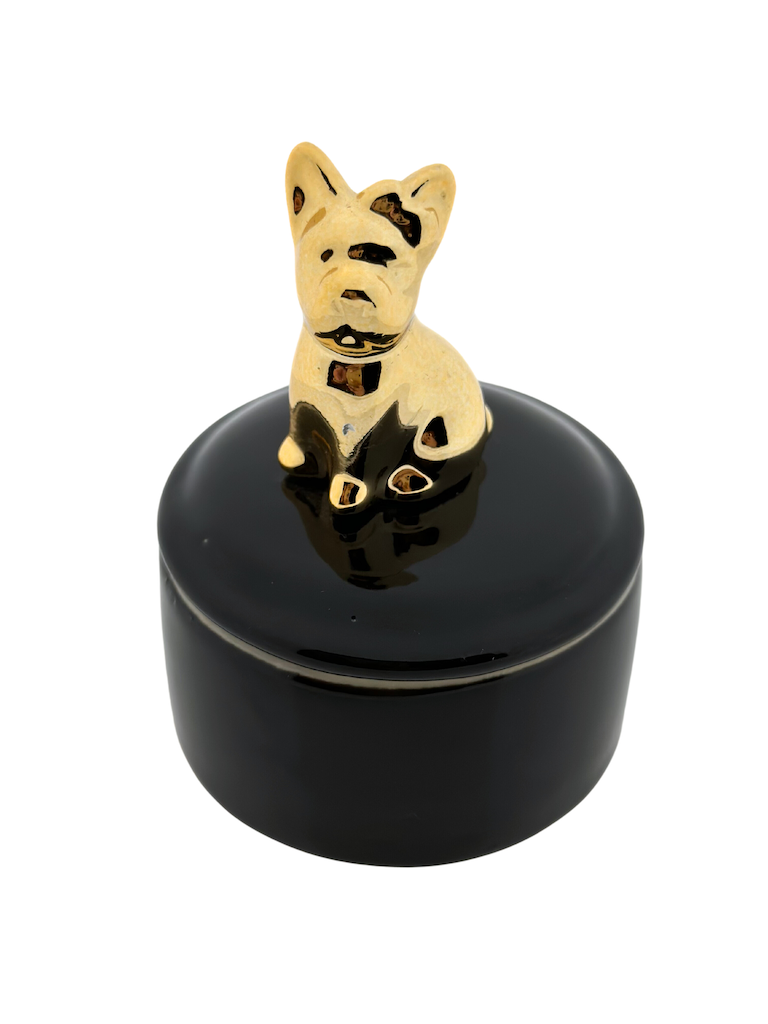 mini urn zwart - goud hondje - hondenurn